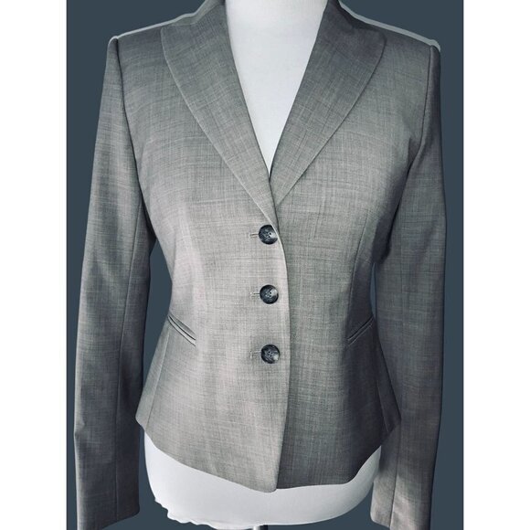 $198 NWT ANN TAYLOR LADIES COLLARED BUTTON LINED LONG SLEEVE LIGHT GRAY BLAZER 2 - Picture 1 of 8